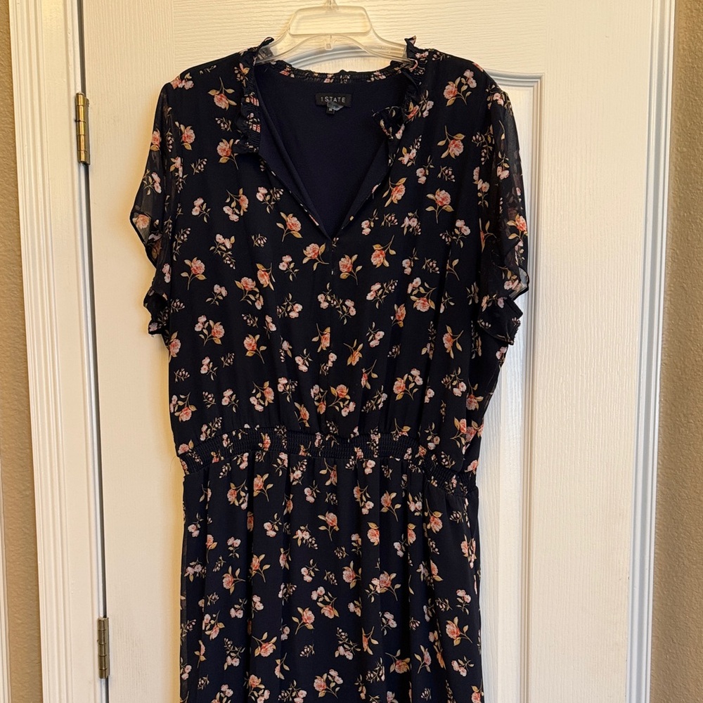 Midnight Blue Floral HiLow Dress, Size 3X